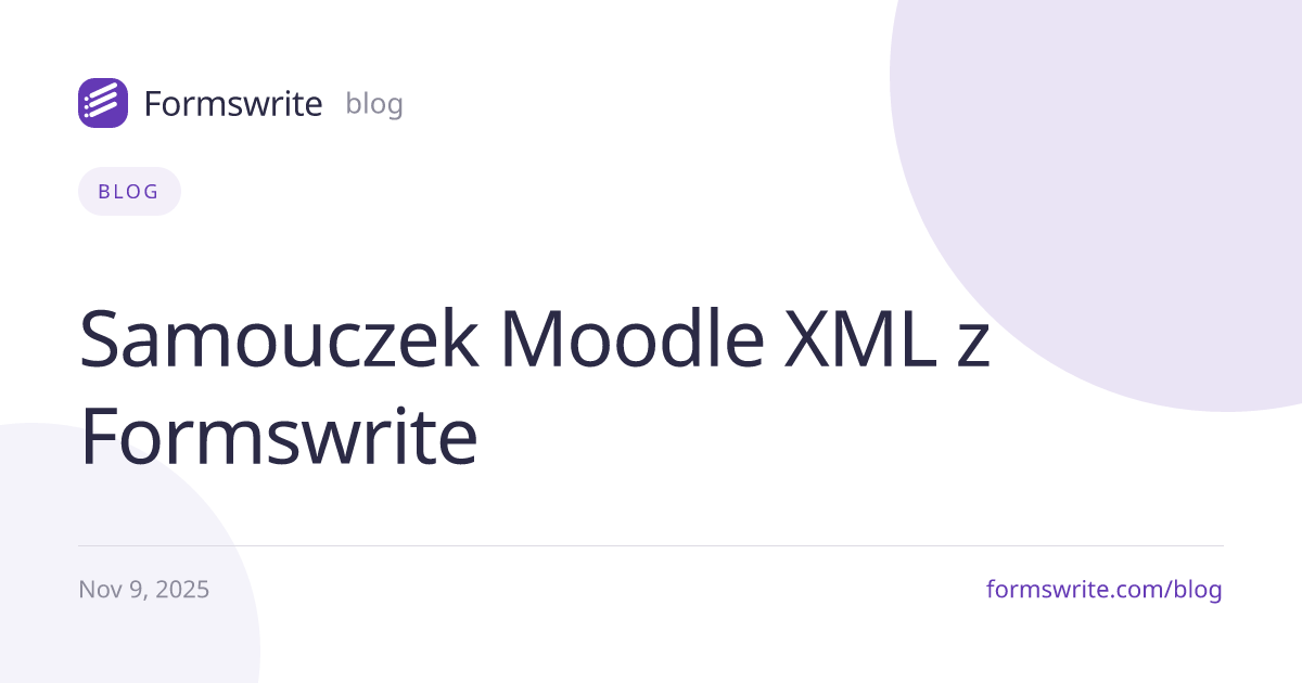 Samouczek Moodle XML z Formswrite